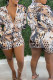 Colour Casual Print Patchwork Turndown Collar Long Sleeve Two Pieces