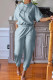 Blue Gray Fashion Casual Solid Slit Hooded Collar Short Sleeve Two Pieces