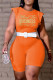 Orange Fashion Casual Letter Print Basic O Neck Skinny Romper (Without Belt)