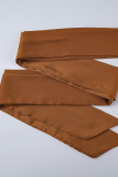 Light Brown Fashion Sexy Solid Backless Slit Off the Shoulder Long Dress Dresses