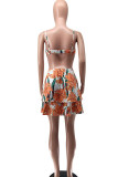 Multicolor Sexy Print Patchwork Backless Spaghetti Strap Sling Dress Dresses