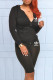 Black Fashion Sportswear Print Letter Hooded Collar Long Sleeve Two Pieces