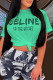 Apple Green Fashion Street Print Letter O Neck T-Shirts