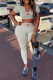 Grey Fashion Casual Print Patchwork V Neck Short Sleeve Two Pieces