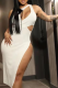 White Sexy Solid Hollowed Out One Shoulder Pencil Skirt Dresses