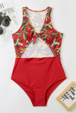 Red Fashion Sexy Patchwork Print Hollowed Out Swimwears