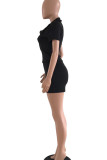 White Casual Sportswear Print Patchwork Zipper Zipper Collar Short Sleeve Two Pieces