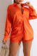 Tangerine Casual Solid Patchwork Buckle Turndown Collar Long Sleeve Two Pieces