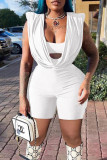 White Sexy Solid Patchwork Asymmetrical V Neck Sleeveless Two Pieces