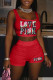 Red Fashion Casual Print Letter Square Collar Sleeveless Two Pieces