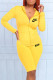Yellow Fashion Sportswear Print Letter Hooded Collar Long Sleeve Two Pieces