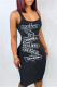 Black Sexy Casual Letter Print Basic U Neck Vest Dress