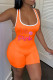 Orange Fashion Casual Print Letter Spaghetti Strap Rompers