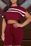 Pink Casual Solid Patchwork O Neck Short Sleeve Two Pieces