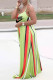 Light Green Fashion Casual Striped Letter Spaghetti Strap Sling Dress Dresses