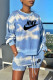 Light Blue Fashion Casual Print Letter O Neck Short Sleeve Two Pieces