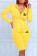 Yellow Fashion Sportswear Print Letter Hooded Collar Long Sleeve Two Pieces