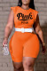 Orange Fashion Casual Letter Print Basic O Neck Skinny Romper (Without Belt)