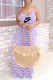 Light Purple Fashion Casual Striped Letter Spaghetti Strap Sling Dress Dresses