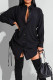 Black Casual Solid Patchwork Frenulum Buckle Slit Turndown Collar Tops