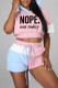 Blue Pink Fashion Casual Letter Print Patchwork Hooded Collar Short Sleeve Two Pieces
