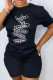 Black Fashion Casual Print Letter O Neck Short Sleeve Two Pieces