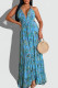 Blue Elegant Print Patchwork Backless Halter Straight Dresses