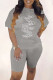 Grey Fashion Casual Print Letter O Neck Short Sleeve Two Pieces