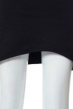 Black Casual Print Patchwork Asymmetrical O Neck Dresses