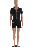 White Casual Sportswear Print Patchwork Zipper Zipper Collar Short Sleeve Two Pieces