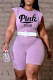 Purple Fashion Casual Letter Print Basic O Neck Skinny Romper (Without Belt)