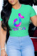Green Fashion Street Print Letter O Neck T-Shirts