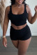 Black Sexy Casual Solid Basic U Neck Sleeveless Two Pieces