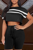 Pink Casual Solid Patchwork O Neck Short Sleeve Two Pieces