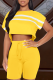 Yellow Casual Solid Patchwork O Neck Short Sleeve Two Pieces