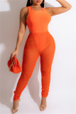 Coffee Fashion Sexy Solid See-through O Neck Sleeveless Two Pieces