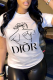 White Fashion Street Print Patchwork O Neck T-Shirts