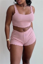 Pink Sexy Casual Solid Basic U Neck Sleeveless Two Pieces