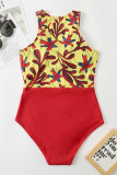 Red Fashion Sexy Patchwork Print Hollowed Out Swimwears