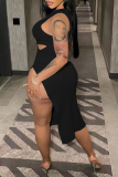 Red Sexy Solid Hollowed Out One Shoulder Pencil Skirt Dresses
