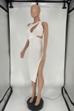 Red Sexy Solid Hollowed Out One Shoulder Pencil Skirt Dresses