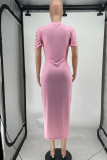 Light Blue Casual Solid Ripped Patchwork O Neck Straight Dresses