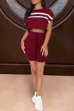 Pink Casual Solid Patchwork O Neck Short Sleeve Two Pieces