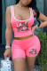 Pink Fashion Casual Print Letter U Neck Sleeveless Two Pieces