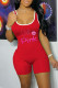 Red Fashion Casual Print Letter Spaghetti Strap Rompers