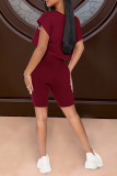 Pink Casual Solid Patchwork O Neck Short Sleeve Two Pieces