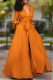 Tangerine Red Casual Elegant Solid Patchwork Buckle V Neck Dresses