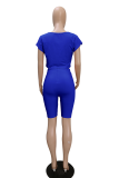 Pink Casual Solid Patchwork O Neck Short Sleeve Two Pieces