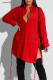 Red Casual Solid Patchwork Frenulum Buckle Slit Turndown Collar Tops