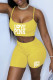 Yellow Fashion Street Print Letter Spaghetti Strap Sleeveless Two Pieces